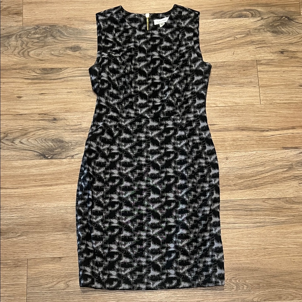 Calvin Klein Black and Gray Patterned Dress